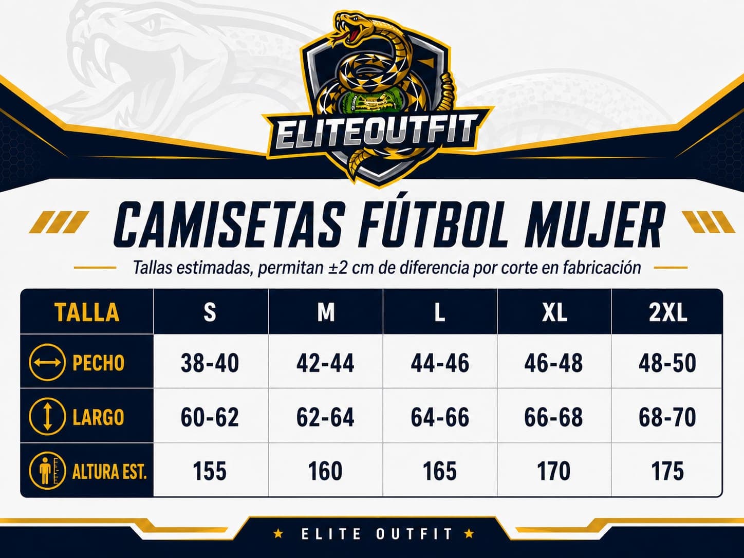 Tabla de tallas de camisetas de fútbol de mujer
